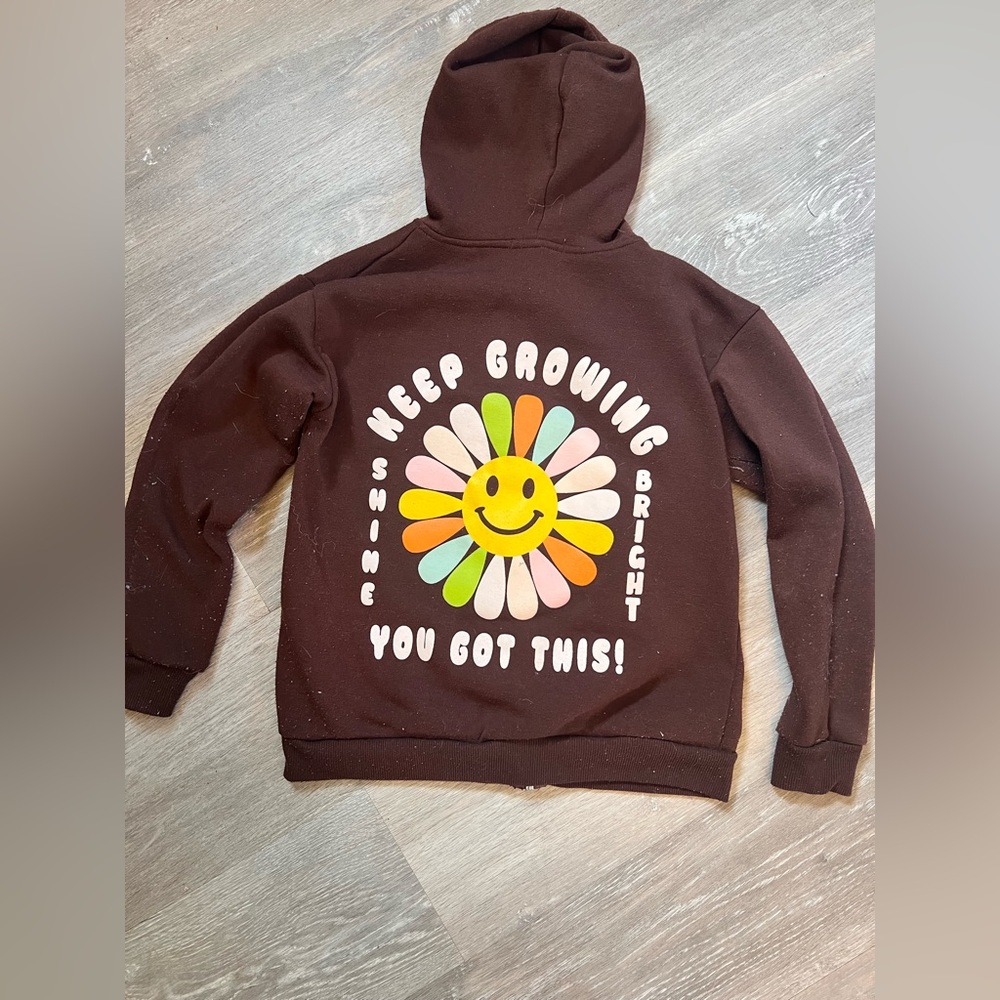 Brown Kids Hoodie with Flower Patch